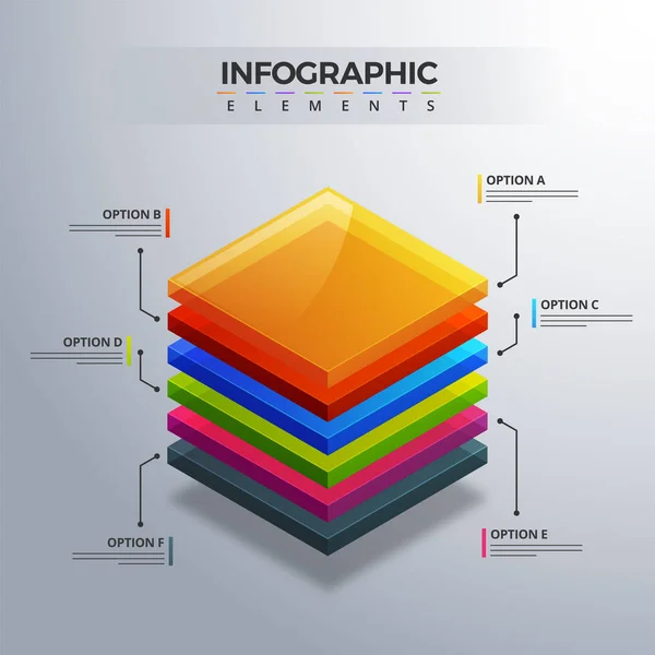 Elemento de infografía 3D, o gráfico con seis (6) pasos  . — Archivo Imágenes Vectoriales