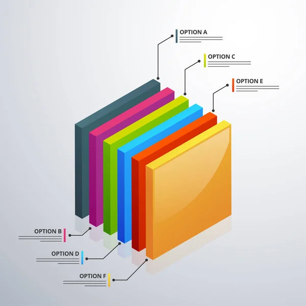 Elemento de infografía 3D, o gráfico con seis (6) pasos  . — Vector de stock