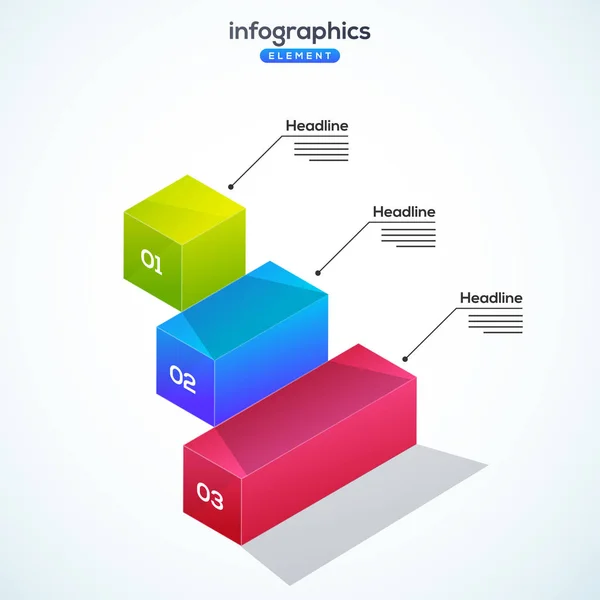 3D infographic element, eller diagram med tre (3) steg . — Stock vektor