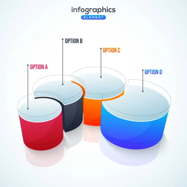 3D-Infografik oder Graph mit vier (4) Schritten. — Stockvektor