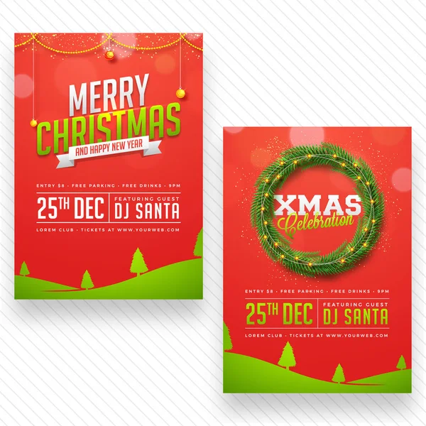 Merry Christmas party poster, banner or flyer design — стоковый вектор