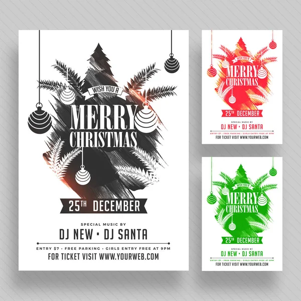 Cartaz de festa de Natal, Banner ou Flyer Design em três cores op — Vetor de Stock