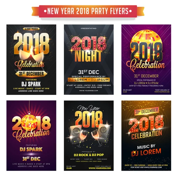 Collection of Happy New Year Party Flyers or Banners. — Stock Vector