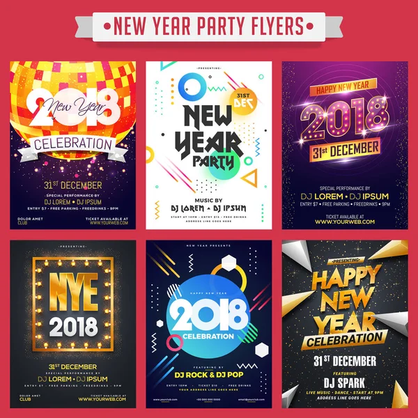 Collectie Happy New Year Party Flyers of Banners. — Stockvector