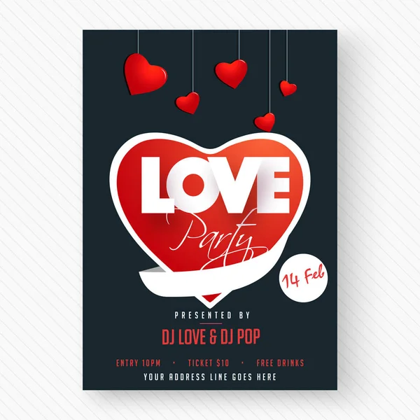 Valentine parti başlık sayfası, Poster veya el ilanı tasarımı. — Stok Vektör