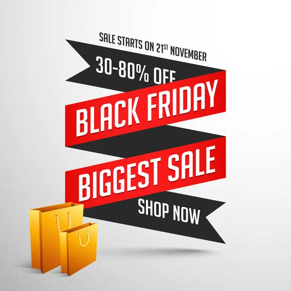 Black Friday Sale Banner or Poster Design with Shopping Bags. — Stock Vector