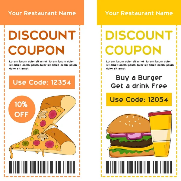 Modelo de voucher de desconto, conceito de comida e bebida . — Vetor de Stock