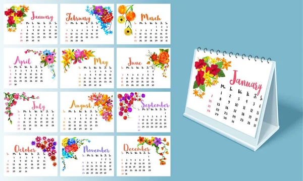 Complete Set of 12 Months, 2018 Calendar. — Stock Vector