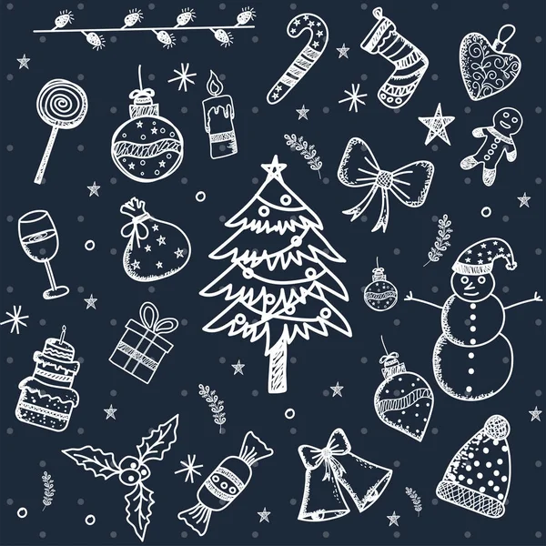 Kerst element ontwerpen in doodle stijl. — Stockvector