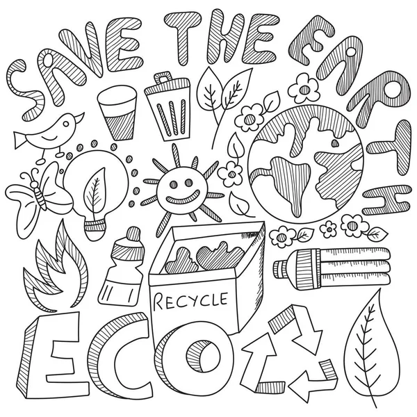 Ökologie Doodles Symbole Vektor-Set. — Stockvektor