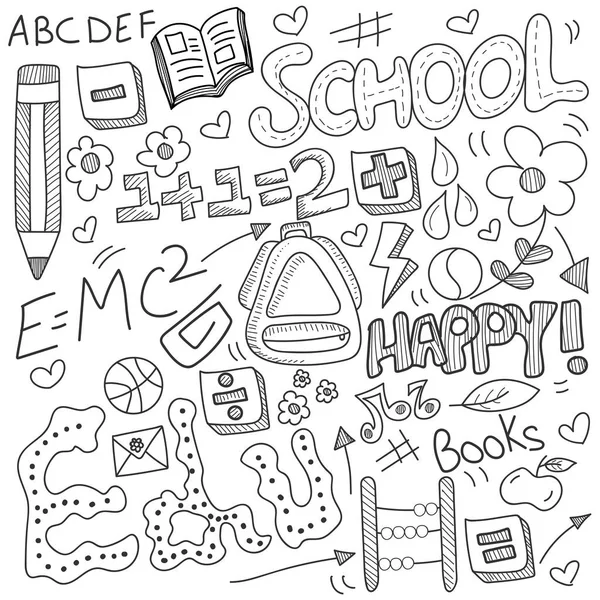 Back to School doodle, with black and white education sign, symb — Stock Vector