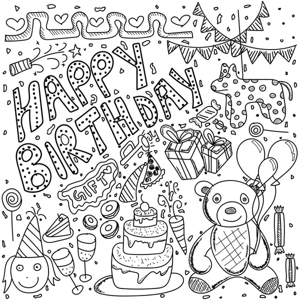 Joyeux anniversaire dessiné à la main motif d'anniversaire doodle . — Image vectorielle