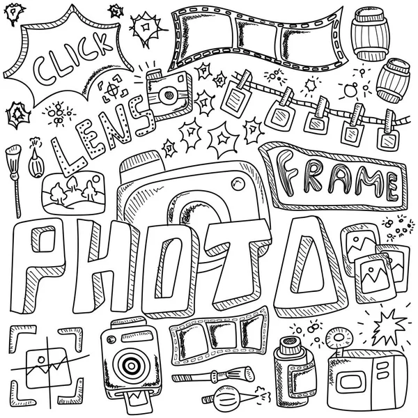 Photo doodles hand drawn sketchy vector symbols and objects. — Stock Vector