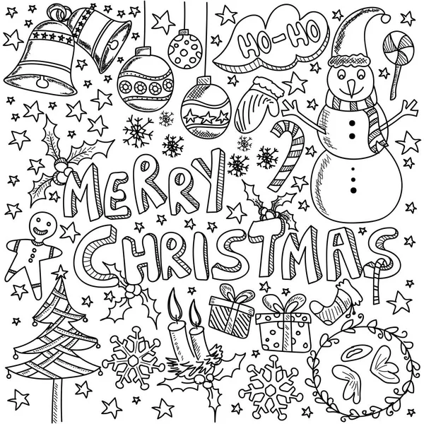 Großes Set weihnachtlicher Designelemente im Doodle-Stil. — Stockvektor