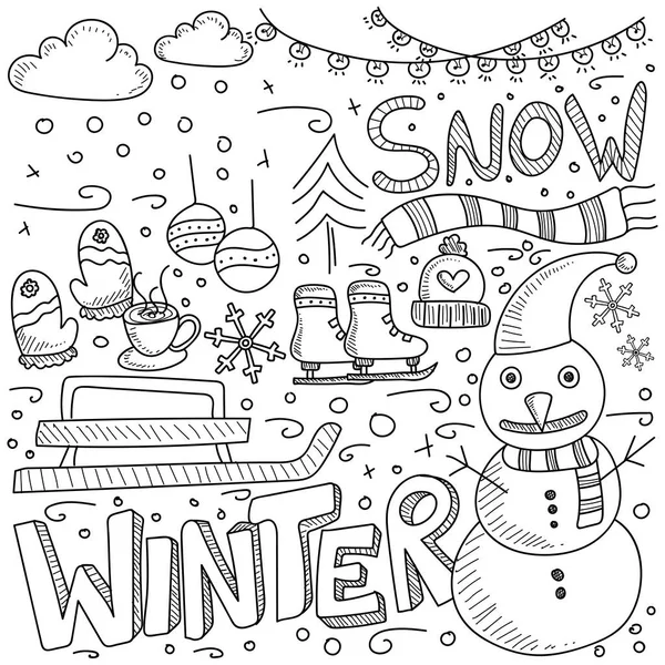W sezonie zimowym o tematyce doodle zestaw. — Wektor stockowy