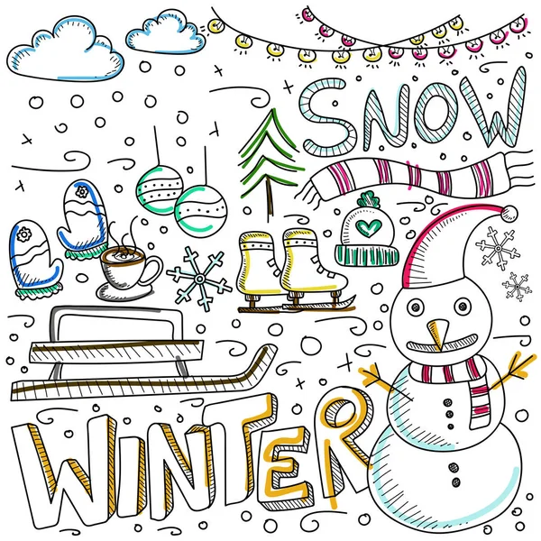 W sezonie zimowym o tematyce doodle zestaw. — Wektor stockowy
