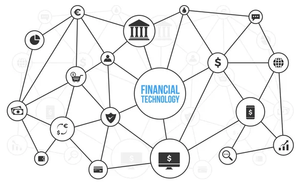 Fin-tech (financial technology) workflow illustration. — Stock Vector