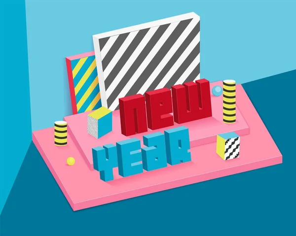 Ilustración 3d para celebraciones de Año Nuevo con caja de regalo envuelta — Vector de stock