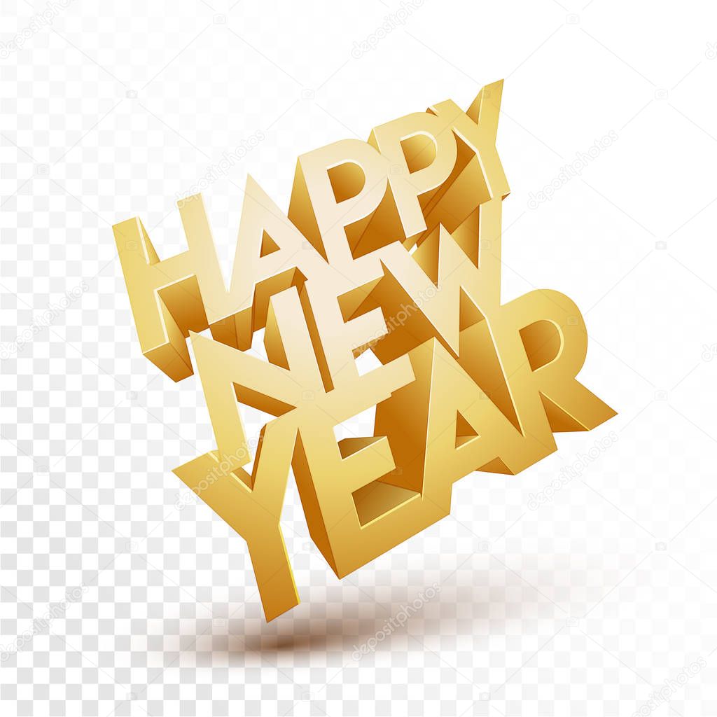 3D text Happy New Year on Transparent Background.