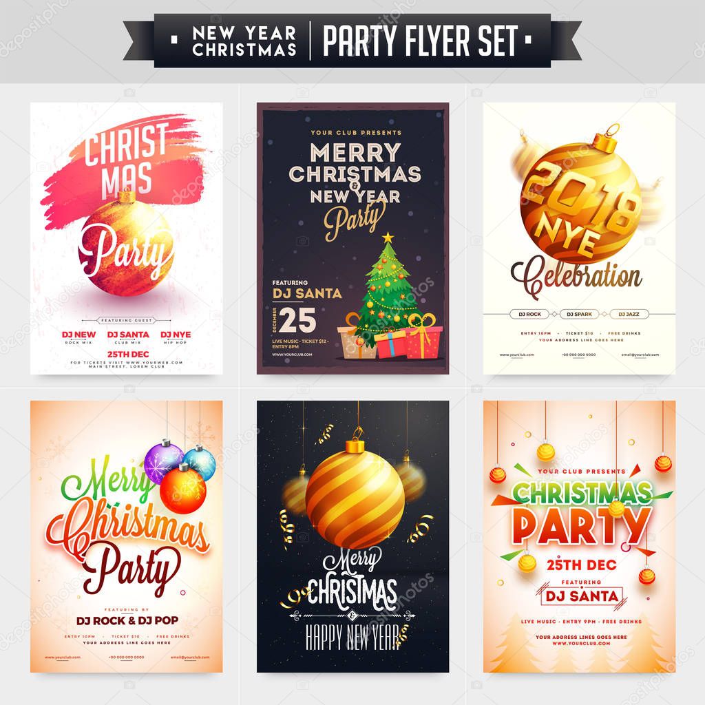 Collection of Merry Christmas and New Year Party Celebration Pos
