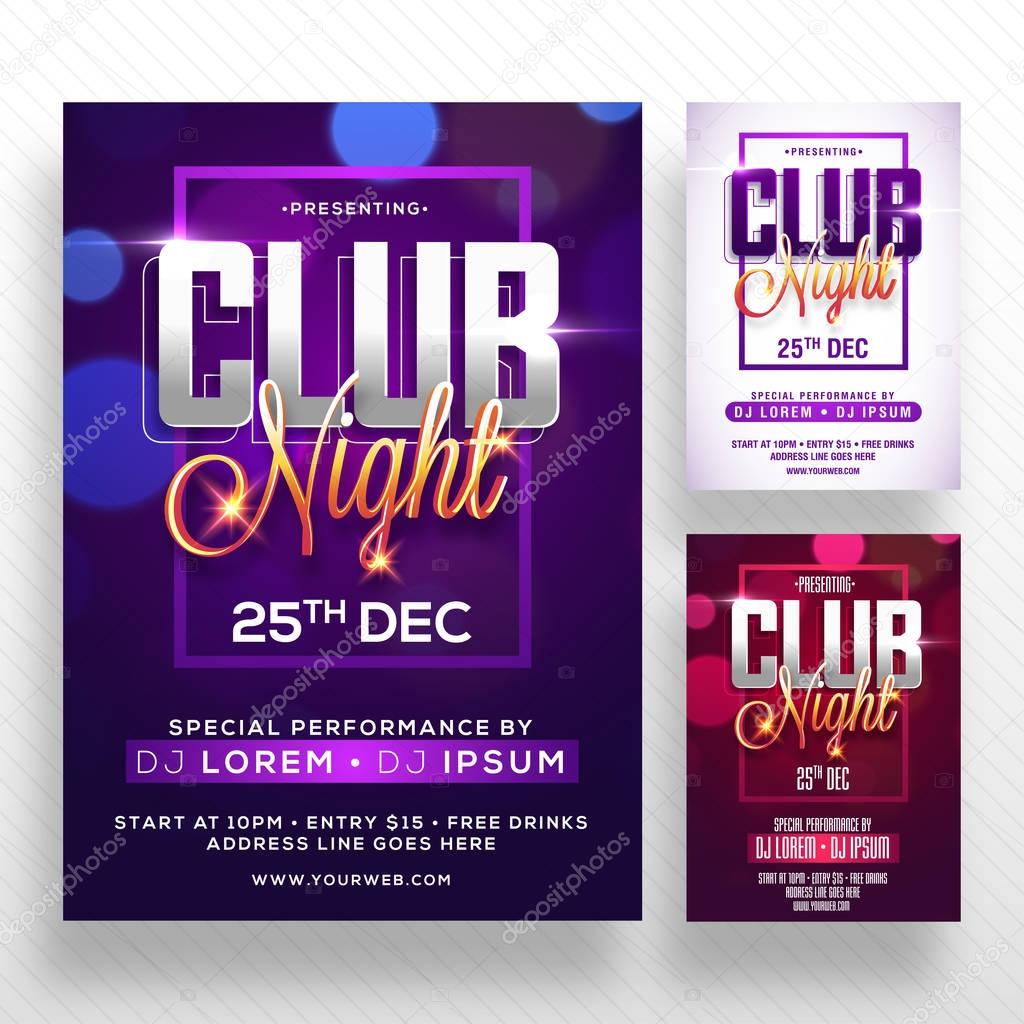 Party Banner or Flyer with three color concepts.