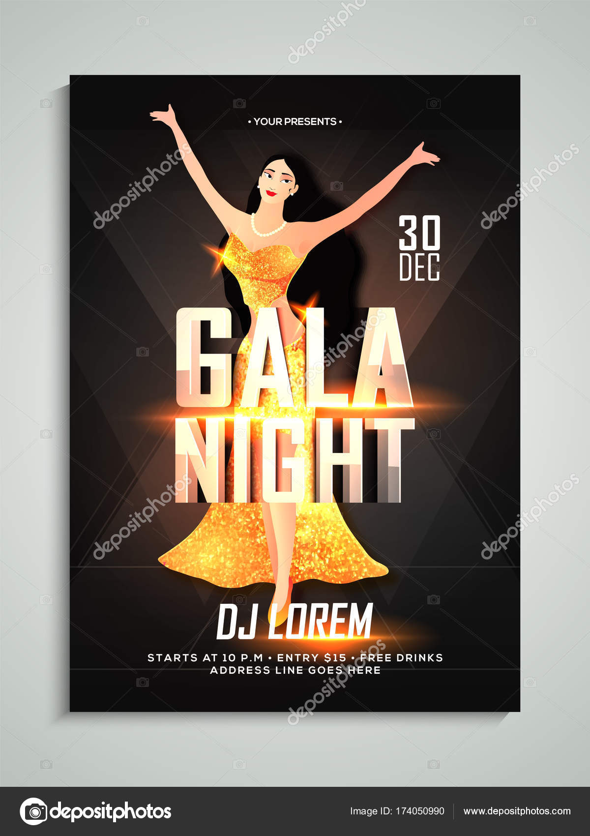 gala night flyer or banner design with young female singer in sh