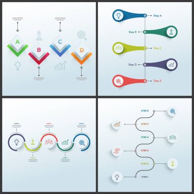 Dört farklı zaman çizelgesi infographics kümesi.