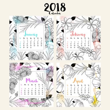 Komple Set 12 ay, 2018 takvim.