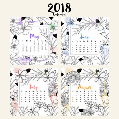 Komple Set 12 ay, 2018 takvim.