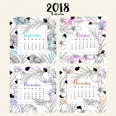 Komple Set 12 ay, 2018 takvim.