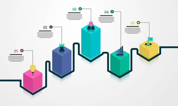 Mise en page d'infographie de chronologie 3D en cinq (5) étapes . — Image vectorielle