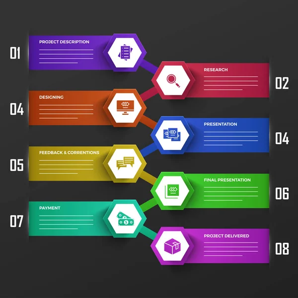 Timeline Infographics layout with 8 steps. — Stock Vector