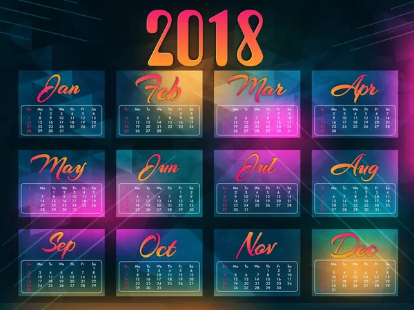 Complete Set van 12 maanden, 2018 kalender. — Stockvector