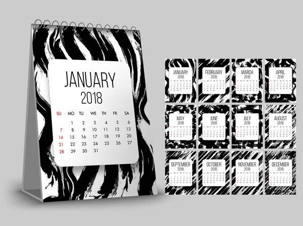 Полный комплект из 12 месяцев, 2018 календарь . — стоковый вектор