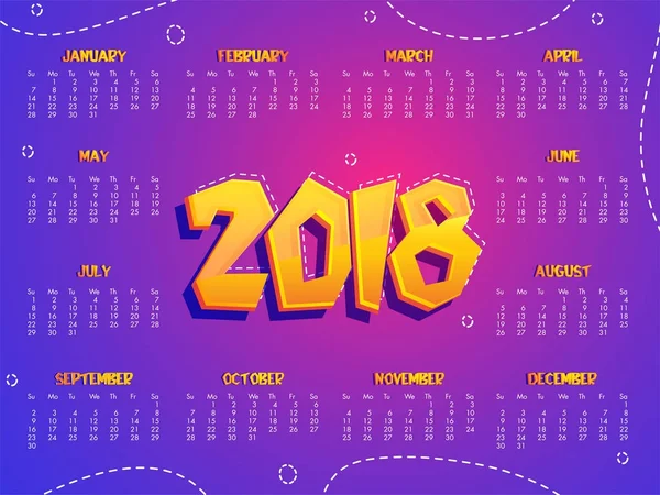 Komplett 2018 naptár 12 hónapos. — Stock Vector
