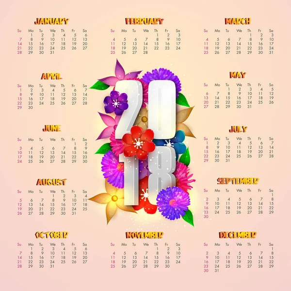 Série complète de 12 mois, Calendrier 2018 . — Image vectorielle