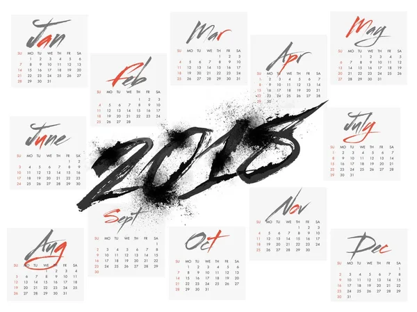 Complete Set van 12 maanden, 2018 kalender. — Stockvector