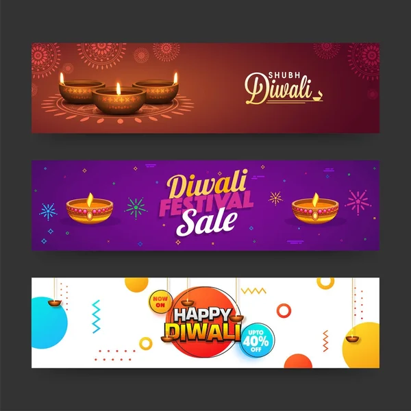 Το Diwali (Ινδικό Φεστιβάλ των φώτων) web banners συλλογή με — Διανυσματικό Αρχείο