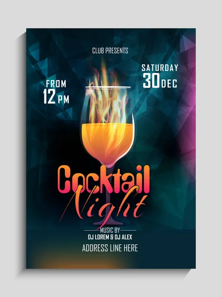 Cocktail night party flyer or banner design. — Stock Vector
