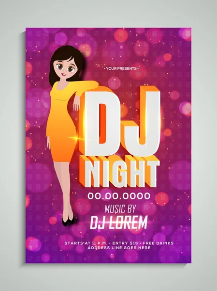 DJ night party flyer or banner design with illustration of a you — Stock Vector