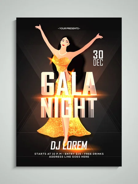 Gala night flyer eller banner design med unga kvinnliga sångare i sh — Stock vektor