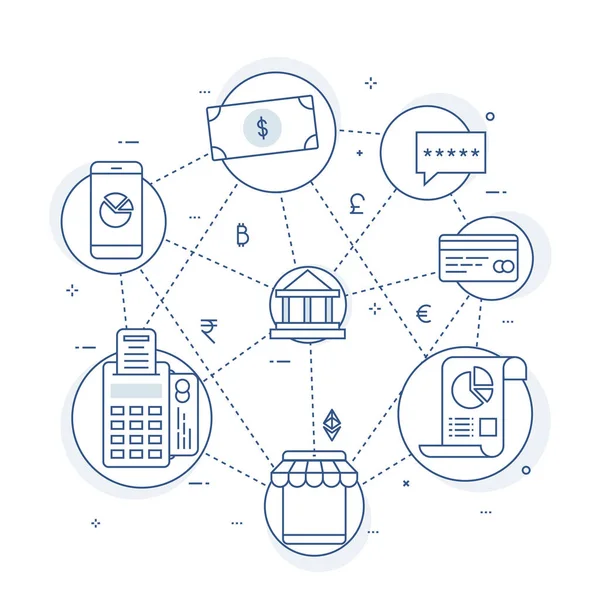 Fintech (Finanztechnologie) Hintergrund. Lineare Illustration — Stockvektor