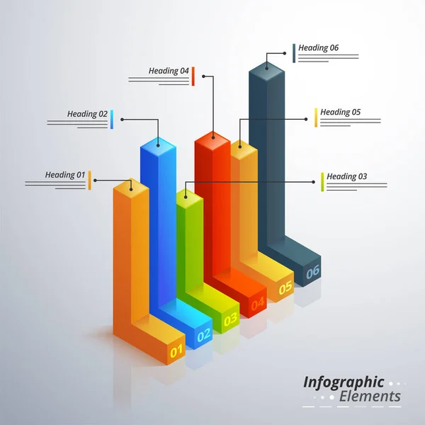 3D-Infografik oder Graph mit sechs (6) Schritten. — Stockvektor