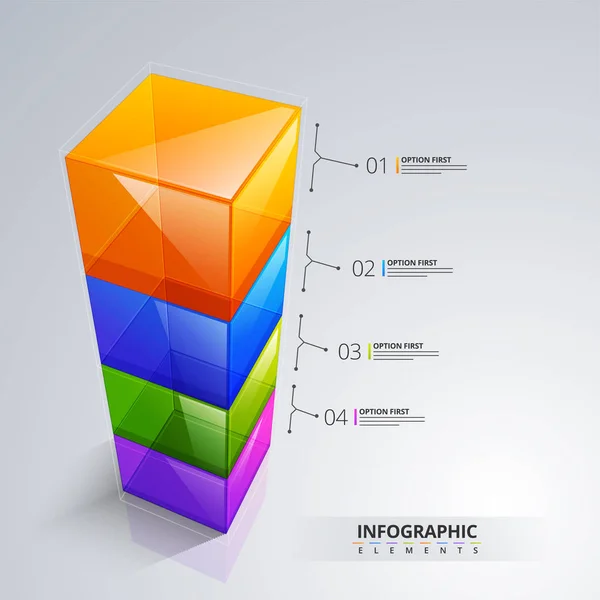 Elemento infográfico 3D, o gráfico con cuatro (4) pasos  . — Vector de stock