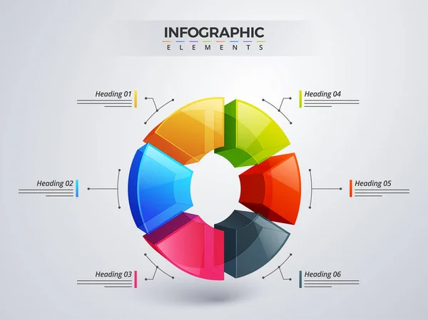 Elemento infográfico 3D, ou gráfico com seis (6) passos  . — Vetor de Stock