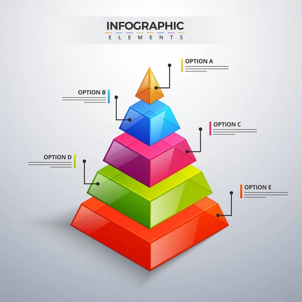 Elemento de infografía 3D, o gráfico con cinco (5) pasos  . — Archivo Imágenes Vectoriales