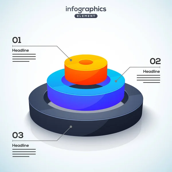 Elemento infográfico 3D, o gráfico con tres (3) pasos  . — Archivo Imágenes Vectoriales