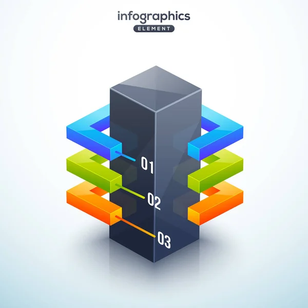 Elemento infográfico 3D, o gráfico con tres (3) pasos  . — Archivo Imágenes Vectoriales