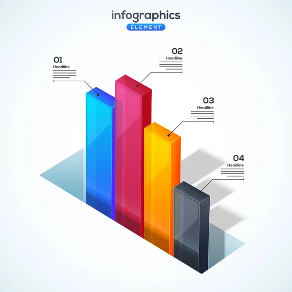 3D infographic element, or graph with four (4) steps. — Stock Vector