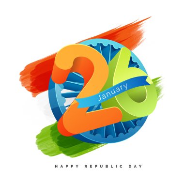 Ashoka çakra, Hint Cumhuriyeti gün arka plan üzerinde 3D metin 26.